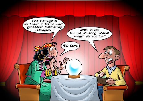 Cartoon: Fortune Teller (medium) by Chris Berger tagged wahrsager,hellseher,geld,betrug,leichtgläubigkeit,aberglaube,wahrsager,hellseher,geld,betrug,leichtgläubigkeit,aberglaube