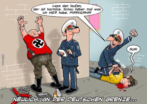 Cartoon: Kleiner Grenzverkehr (medium) by Chris Berger tagged grenze,legalisierung,deutschlang,marijuana,gras,weed,nazi,polizei,österreich,schweiz,grenze,legalisierung,deutschlang,marijuana,gras,weed,nazi,polizei,österreich,schweiz