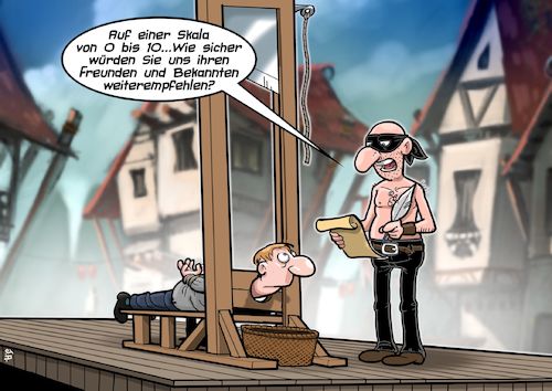 Cartoon: Kundenzufriedenheit (medium) by Chris Berger tagged kundenzufriedenheit,kundenbindung,umfrage,guillotine,hinrichting,mittelalter,köpfen,henker,kundenzufriedenheit,kundenbindung,umfrage,guillotine,hinrichting,mittelalter,köpfen,henker