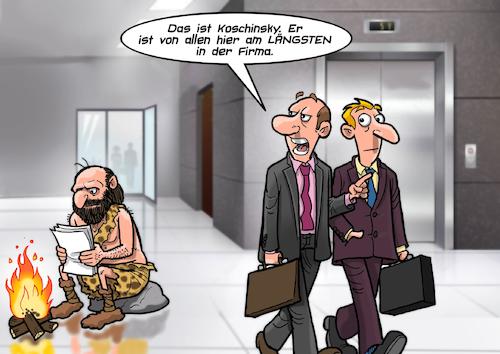 Cartoon: Langjähriger Mitarbeiter (medium) by Chris Berger tagged mitarbeiter,firma,buchhaltung,büro,steinzeit,neandertaler,office,mitarbeiter,firma,buchhaltung,büro,steinzeit,neandertaler,office