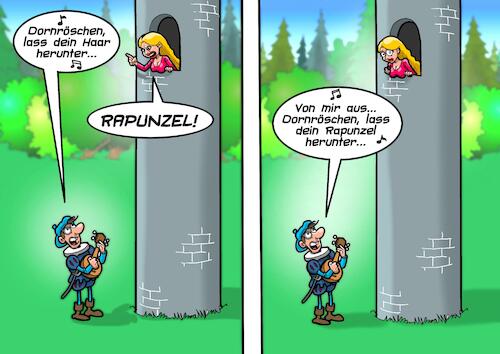 Cartoon: Märchenstunde (medium) by Chris Berger tagged rapunzel,dornröschen,schneewittchen,märchen,grimm,rumpelstilzchen,rapunzel,dornröschen,schneewittchen,märchen,grimm,rumpelstilzchen