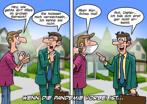 Cartoon: Nach der Pandemie (medium) by Chris Berger tagged pandemie,lockdown,covid,quarantäne,gesichtsmasken,ffp2,maske,pandemie,lockdown,covid,quarantäne,gesichtsmasken,ffp2,maske