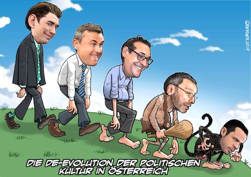 Cartoon: Österreichische Politik (medium) by Chris Berger tagged evolution,fpö,övp,politik,ibizagate,strache,hofer,gudenus,kickl,kurz,evolution,fpö,övp,politik,ibizagate,strache,hofer,gudenus,kickl,kurz