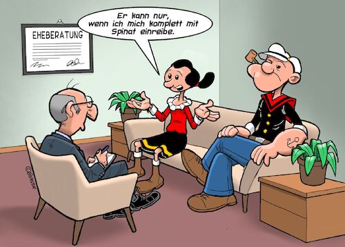 Cartoon: Partnerberatung (medium) by Chris Berger tagged olive,oyl,olivia,popeye,partnerberatung,eheberatung,probleme,spinat,vegetarier,olive,oyl,olivia,popeye,partnerberatung,eheberatung,sex,probleme,spinat,vegetarier