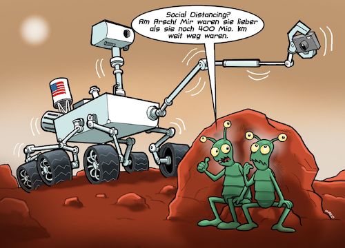 Cartoon: Perseverance (medium) by Chris Berger tagged perseverance,mars,nasa,mission,social,distancing,pandemie,corona,abstand,lebensformen,perseverance,mars,nasa,mission,social,distancing,pandemie,corona,abstand,lebensformen