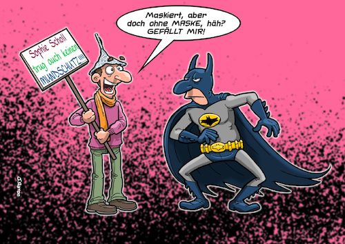 Cartoon: Querdenker Batman (medium) by Chris Berger tagged atemschutzmaske,mundschutz,corona,covid,querdenker,weisse,rose,sophie,scholl,aluhut,verschwörungstheorie,atemschutzmaske,mundschutz,corona,covid,querdenker,weisse,rose,sophie,scholl,aluhut,verschwörungstheorie