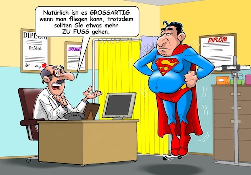 Cartoon: Superweight (medium) by Chris Berger tagged superman,übergewicht,fliegen,gehen,kalorien,verbrennen,superman,übergewicht,fliegen,gehen,kalorien,verbrennen