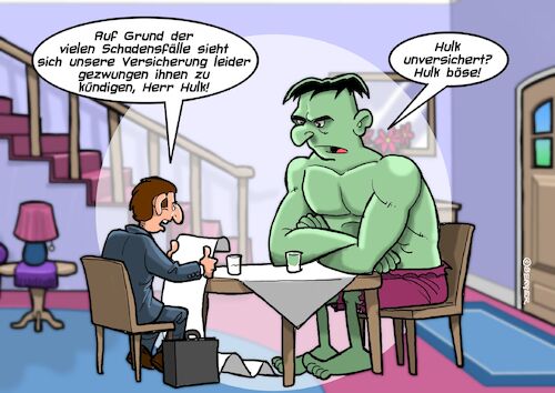 Cartoon: Versicherung (medium) by Chris Berger tagged hulk,versicherung,haftpflicht,schadensfall,hulk,versicherung,haftpflicht,schadensfall