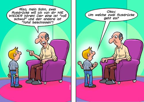 Cartoon: Watch your language (medium) by Chris Berger tagged flüche,ausdrücke,sprache,jugendliche,teenager,erziehung,flüche,ausdrücke,sprache,jugendliche,teenager,erziehung