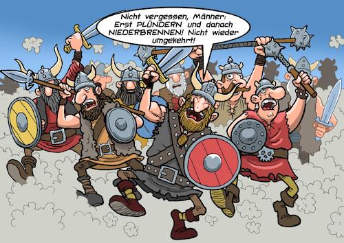 Cartoon: Wikinger (medium) by Chris Berger tagged plündern,brandschatzen,niederbrennen,wikinger,überfall,beutezug,raub,vergewaltigung,nordmänner,vikings,plündern,brandschatzen,niederbrennen,wikinger,überfall,beutezug,raub,vergewaltigung,nordmänner,vikings