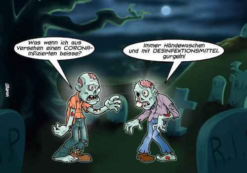 Cartoon: Zombie Corona (medium) by Chris Berger tagged zombie,corona,covid,pandemie,hygiene,händewaschen,beisser,zombie,corona,covid,pandemie,hygiene,händewaschen,beisser