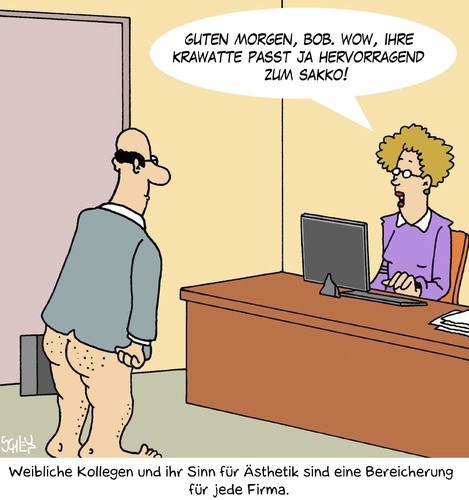 Cartoon: Ästhetik (medium) by Karsten Schley tagged arbeit,jobs,männer,frauen,ästhetik,geschmack,mode,kleidung,wirtschaft,psychologie,business,jobs,arbeit,männer,frauen,ästhetik,geschmack,mode,kleidung,wirtschaft,psychologie,business