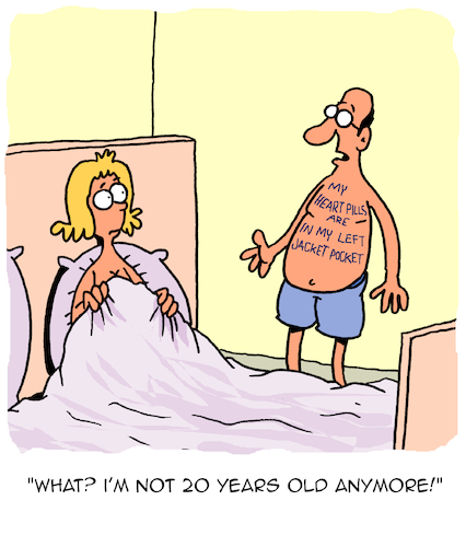 Cartoon: Age and Health (medium) by Karsten Schley tagged age,health,men,women,relationships,medicine,families,love,society,age,health,men,women,relationships,medicine,families,love,sex,society