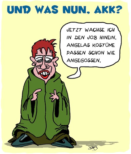 Cartoon: AKK - Die Neue (medium) by Karsten Schley tagged akk,cdu,vorsitzende,wahlen,erneuerung,kandidaten,politiker,frauen,deutschland,gesellschaft,akk,cdu,vorsitzende,wahlen,erneuerung,kandidaten,politiker,frauen,deutschland,gesellschaft