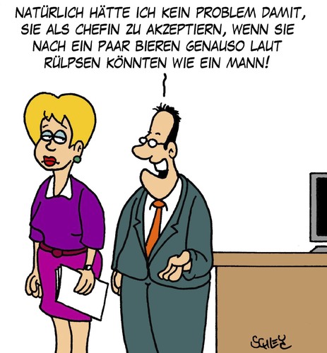 Cartoon: Akzeptanz (medium) by Karsten Schley tagged männer,frauen,gleichberechtigung,arbeit,arbeitgeber,arbeitnehmer,jobs,business,vorgesetzte,gesellschaft,männer,frauen,gleichberechtigung,arbeit,arbeitgeber,arbeitnehmer,jobs,gesellschaft