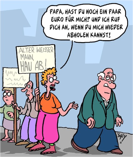 Cartoon: Alte weiße Männer (medium) by Karsten Schley tagged alter,männer,familien,kinder,eltern,medien,politik,trends,moden,gesellschaft,alter,männer,familien,kinder,eltern,medien,politik,trends,moden,gesellschaft