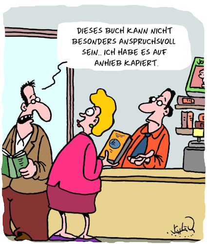 Cartoon: Anspruchsvoll (medium) by Karsten Schley tagged kunst,literatur,bücher,bildung,anspruch,buchhandel,schriftsteller,kultur,lesen,gesellschaft,kunst,literatur,bücher,bildung,anspruch,buchhandel,schriftsteller,kultur,lesen,gesellschaft