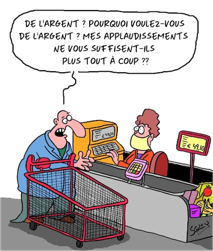 Cartoon: Applaudissements (medium) by Karsten Schley tagged coronavirus,covid19,supermarches,caissiers,gratitude,politique,pertinence,du,systeme,coronavirus,covid19,supermarches,caissiers,gratitude,politique,pertinence,du,systeme