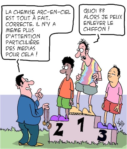 Cartoon: Arc-En-Ciel (medium) by Karsten Schley tagged sport,politique,vainqueur,protestation,medias,societe,tendances,mode,sport,politique,vainqueur,protestation,medias,societe,tendances,mode