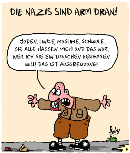 Cartoon: Arm dran (medium) by Karsten Schley tagged extremismus,neonazis,geschichte,religion,hass,politik,ausgrenzung,gesellschaft,extremismus,neonazis,geschichte,religion,hass,politik,ausgrenzung,gesellschaft