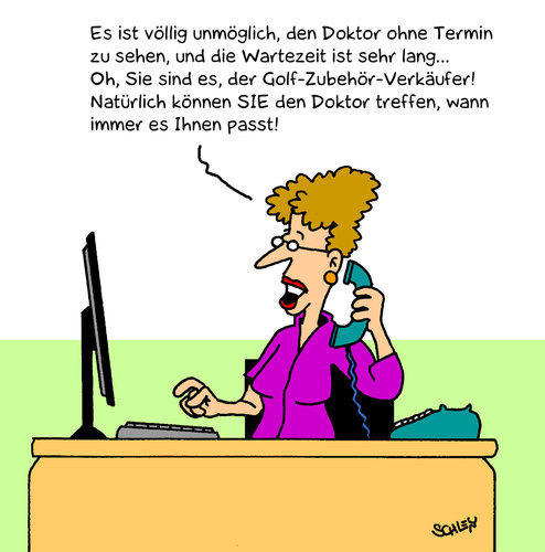 Cartoon: Arzttermin (medium) by Karsten Schley tagged gesundheit,gesellschaft,ärzte,sport,verkaufen,verkäufer,wirtschaft,gesundheit,gesellschaft,ärzte,verkäufer,wirtschaft,verkaufen,arzt,praxis,doktor,termin,patient