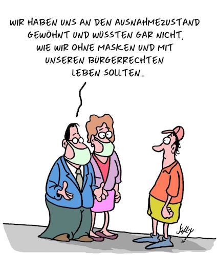 Cartoon: Ausnahmezustand (medium) by Karsten Schley tagged politik,corona,masken,ausnahmezustand,bürgerrechte,medien,gesellschaft,gesundheit,politik,corona,masken,ausnahmezustand,bürgerrechte,medien,gesellschaft,gesundheit