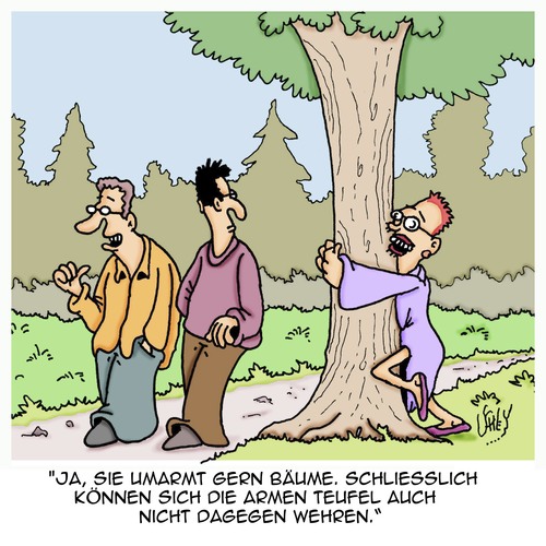 Cartoon: Bäume umarmen (medium) by Karsten Schley tagged natur,naturschutz,bäume,pflanzen,umwelt,umweltschutz,umweltschützer,frauen,männer,natur,naturschutz,bäume,pflanzen,umwelt,umweltschutz,umweltschützer,frauen,männer