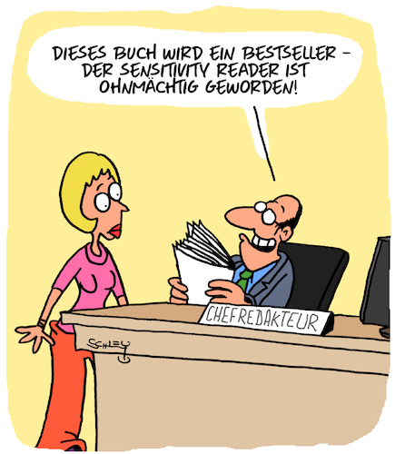 Cartoon: Bestseller (medium) by Karsten Schley tagged sensitivity,reader,literatur,kultur,politik,zensur,willkür,medien,bücher,tv,filme,bevormundung,freiheit,gesellschaft,sensitivity,reader,literatur,kultur,politik,zensur,willkür,medien,bücher,tv,filme,bevormundung,freiheit,gesellschaft