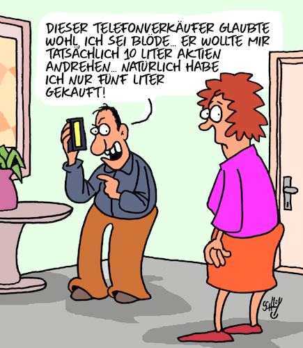 Cartoon: Blöde (medium) by Karsten Schley tagged telefonverkäufer,aktien,handel,intelligenz,börse,geld,investitionen,telefonverkäufer,aktien,handel,intelligenz,börse,geld,investitionen