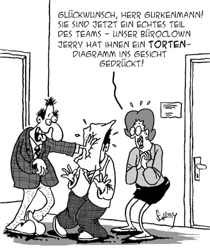 Cartoon: Büro-Clown (medium) by Karsten Schley tagged arbeit,büro,wirtschaft,business,kollegen,mitarbeitende,clowns,tortendiagramme,akzeptanz,beziehungen,gesellschaft,arbeit,büro,wirtschaft,business,kollegen,mitarbeitende,clowns,tortendiagramme,akzeptanz,beziehungen,gesellschaft