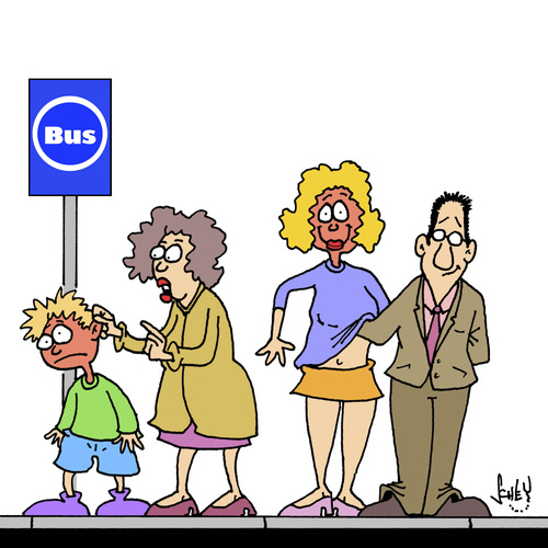 Cartoon: BUS (medium) by Karsten Schley tagged busse,transport,öpn,verkehrsmittel,familie,erziehung,kinder,männer,frauen,beziehungen,dating,busse,transport,öpn,verkehrsmittel,familie,erziehung,kinder,männer,frauen,beziehungen,dating