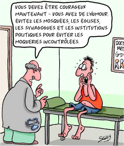 Cartoon: Courageux (medium) by Karsten Schley tagged medicins,humour,religion,patients,caricatures,moquerie,politique,medias,medicins,humour,religion,patients,caricatures,moquerie,politique,medias