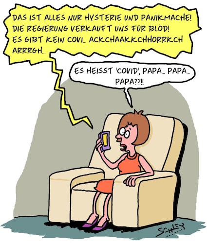 Cartoon: Covid ist eine Lüge! (medium) by Karsten Schley tagged covid19,fake,news,verschwörungstheorien,politik,gesundheit,bildung,medien,facebook,internet,covid19,fake,news,verschwörungstheorien,politik,gesundheit,bildung,medien,facebook,internet