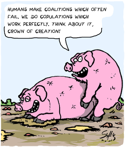 Cartoon: Crown of Creation (medium) by Karsten Schley tagged politics,politicians,nature,animals,breeding,corpulation,coalitions,deals,politics,politicians,nature,animals,breeding,corpulation,coalitions,deals