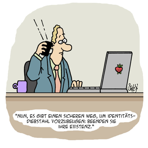 Cartoon: Dem Diebstahl keine Chance!! (medium) by Karsten Schley tagged identitätsdiebstahl,kriminalität,internet,computer,kundenservice,vorbeugung,gesellschaft,deutschland,identitätsdiebstahl,kriminalität,internet,computer,kundenservice,vorbeugung,gesellschaft,deutschland