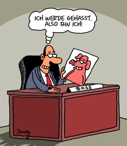 Cartoon: Der Denker (medium) by Karsten Schley tagged vorgesetzte,wirtschaft,politik,manager,chefs,arbeitgeber,arbeitnehmer,psychologie,hass,identität,mentalität,gesellschaft,vorgesetzte,wirtschaft,politik,manager,chefs,arbeitgeber,arbeitnehmer,psychologie,hass,identität,mentalität,gesellschaft