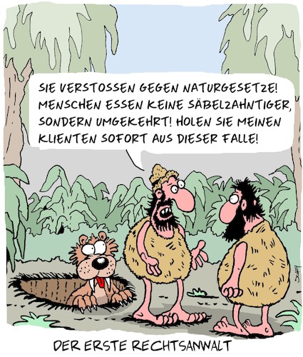 Cartoon: Der erste Rechtsanwalt (medium) by Karsten Schley tagged rechtsanwälte,gesetze,geschichte,natur,prähistorisches,steinzeit,urmenschen,ernährung,nahrungskette,gesellschaft,rechtsanwälte,gesetze,geschichte,natur,prähistorisches,steinzeit,urmenschen,ernährung,nahrungskette,gesellschaft