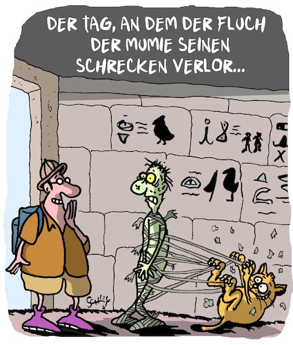 Cartoon: Der Fluch der Mumie (medium) by Karsten Schley tagged horror,filme,literatur,comics,medien,geschichte,märchen,legenden,katzen,forschung,wissenschaft,der,horror,filme,literatur,comics,medien,geschichte,märchen,legenden,katzen,forschung,wissenschaft