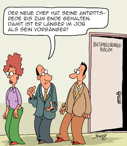 Cartoon: Der Neue (medium) by Karsten Schley tagged manager,chefs,büro,amtszeit,wirtschaft,business,erfolg,karriere,gesellschaft,manager,chefs,büro,amtszeit,wirtschaft,business,erfolg,karriere,gesellschaft