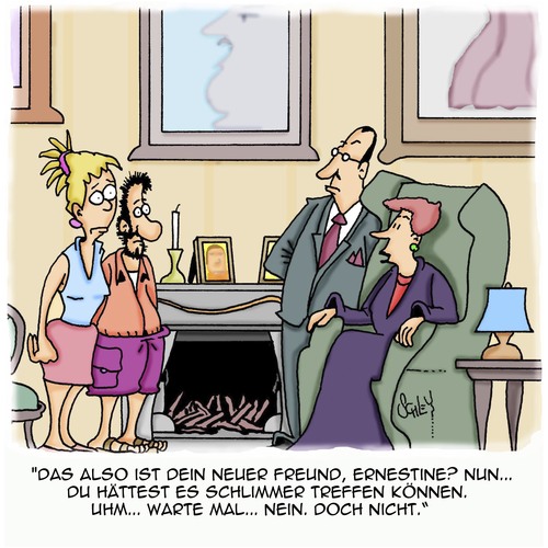 Cartoon: Der neue Freund (medium) by Karsten Schley tagged gesellschaft,freundschaft,liebe,männer,frauen,familie,kinder,eltern,geld,gesellschaft,freundschaft,liebe,männer,frauen,familie,kinder,eltern,geld