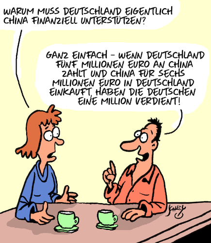 Cartoon: Deutsche Genies! (medium) by Karsten Schley tagged entwicklungshilfe,steuergelder,china,wirtschaft,aussenhandel,gewinne,wirtschaftspolitik,finanzpolitik,gesellschaft,logik,deutschland,entwicklungshilfe,steuergelder,china,wirtschaft,aussenhandel,gewinne,wirtschaftspolitik,finanzpolitik,gesellschaft,logik,deutschland