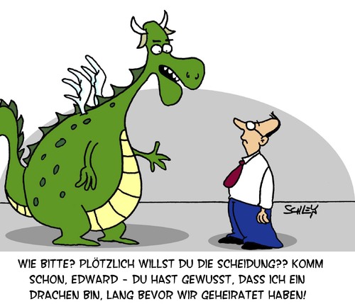 Cartoon: Drachen (medium) by Karsten Schley tagged ehe,ehemann,ehefrau,scheidung,liebe,heirat,partnerschaft,beziehung,gesellschaft,ehe,ehemann,scheidung,liebe,heirat,partnerschaft,beziehung,gesellschaft