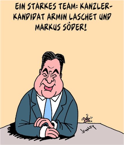 Cartoon: Dreamteam Laschet - Söder (medium) by Karsten Schley tagged politik,bundestagswahlen,deutschland,kanzlerkandidaten,cdu,csu,laschet,söder,parteien,demokratie,gesellschaft,politik,bundestagswahlen,deutschland,kanzlerkandidaten,cdu,csu,laschet,söder,parteien,demokratie,gesellschaft