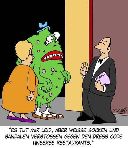 Cartoon: Dress Code (medium) by Karsten Schley tagged kultur,freizeit,gesellschaft,benehmen,gastronomie,restaurants,dresscode,mode,kleidung,kleidung,mode,dresscode,restaurants,gastronomie,benehmen,gesellschaft,freizeit,kultur