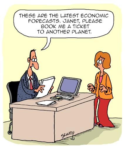 Cartoon: Economic Forecasts (medium) by Karsten Schley tagged economy,forecasts,business,politics,jobs,management,future,recession,society,economy,forecasts,business,politics,jobs,management,future,recession,society