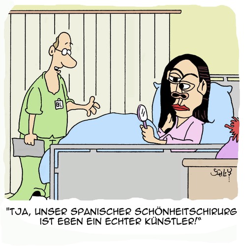 Cartoon: Ein echter Künstler! (medium) by Karsten Schley tagged kunst,künstler,spanien,gesundheit,chirurgie,schönheit,schönheitschirurgie,krankenhaus,frauen,picasso,kunst,künstler,spanien,gesundheit,chirurgie,schönheit,schönheitschirurgie,krankenhaus,frauen,picasso