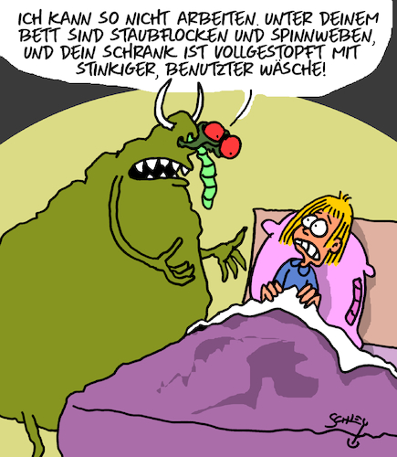 Cartoon: Ein Monster!! (medium) by Karsten Schley tagged kinder,monster,filme,comics,medien,märchen,alpträume,ordnung,aufräumen,familie,erziehung,gesellschaft,kinder,monster,filme,comics,medien,märchen,alpträume,ordnung,aufräumen,familie,erziehung,gesellschaft