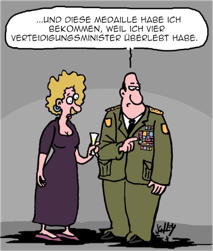 Cartoon: Ein Überlebender (medium) by Karsten Schley tagged militär,offiziere,politik,politiker,verteidigung,verteidigungsminister,krieg,krisen,gesellschaft,militär,offiziere,politik,politiker,verteidigung,verteidigungsminister,krieg,krisen,gesellschaft