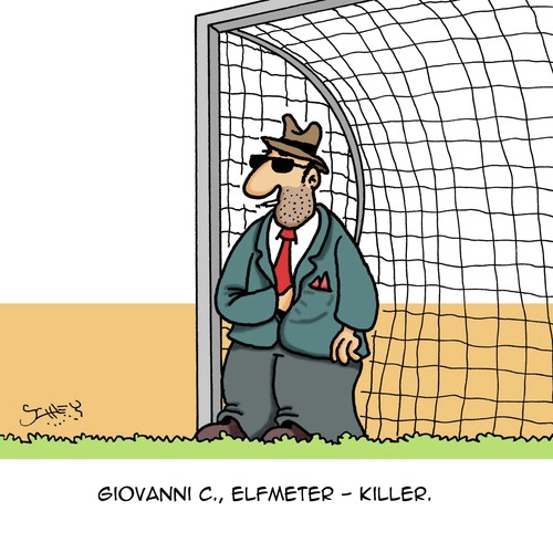 Cartoon: ELFMETER!!! (medium) by Karsten Schley tagged foul,fußballspieler,unterhaltung,business,sport,strafstoß,elfmeter,fußball,fußball,elfmeter,strafstoß,sport,business,unterhaltung,fußballspieler,foul