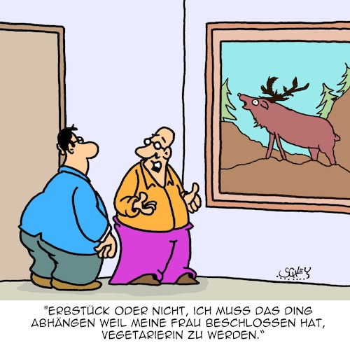 Cartoon: Erbstück (medium) by Karsten Schley tagged ernährung,liebe,ehe,männer,frauen,vegetarier,kunst,malerei,tiere,ernährung,liebe,ehe,männer,frauen,vegetarier,kunst,malerei,tiere